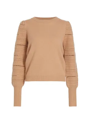 Balloon-Sleeve Cashmere Pullover Sweater