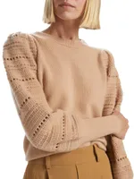 Balloon-Sleeve Cashmere Pullover Sweater