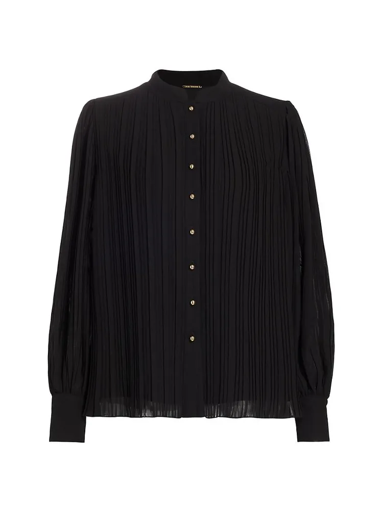 Abbey Pleated Chiffon Button-Front Blouse