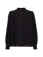 Abbey Pleated Chiffon Button-Front Blouse