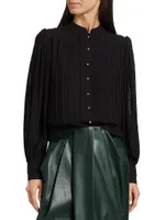 Abbey Pleated Chiffon Button-Front Blouse