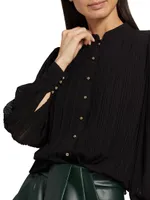 Abbey Pleated Chiffon Button-Front Blouse