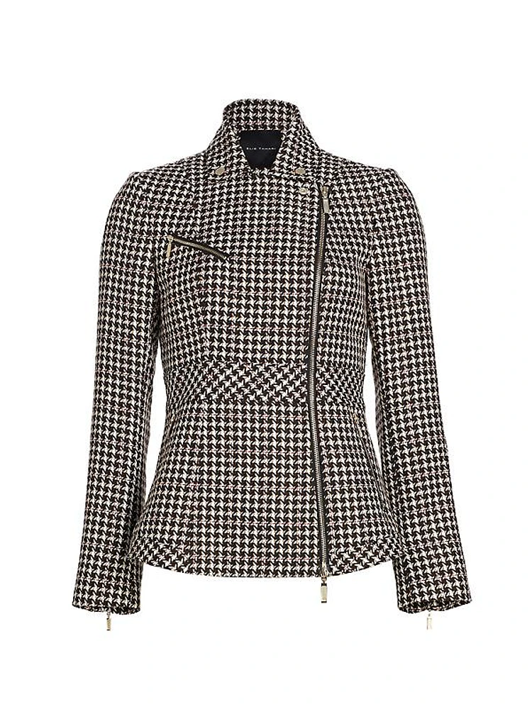 The Natalyia Houndstooth Moto Jacket