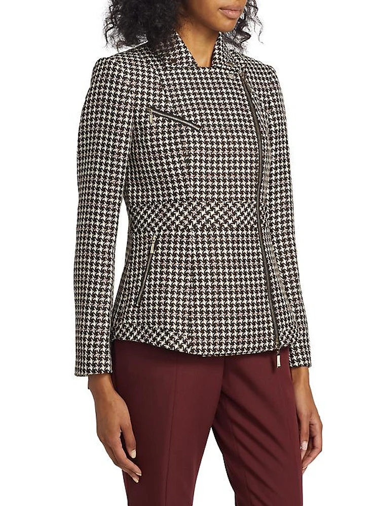 The Natalyia Houndstooth Moto Jacket