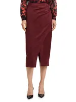 Faux-Suede Wrap Midi-Skirt