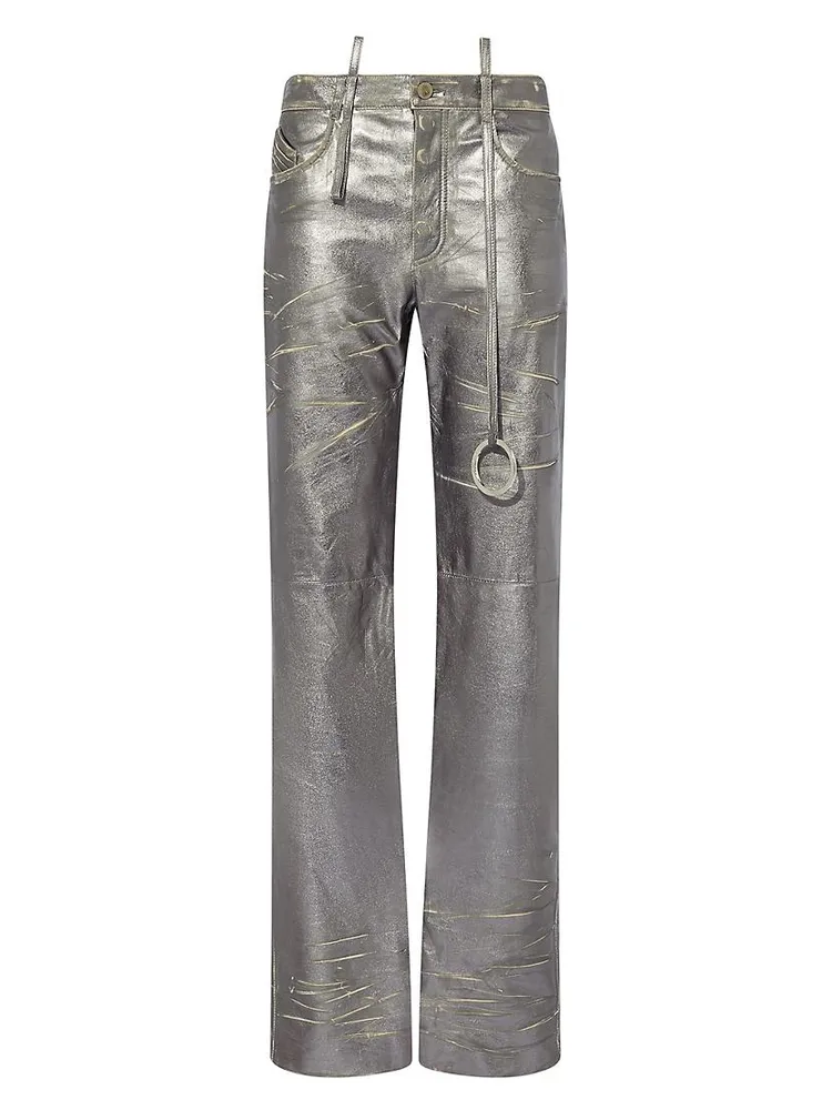 Slashed Metallic Leather Pants