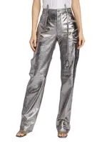 Slashed Metallic Leather Pants