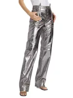 Slashed Metallic Leather Pants