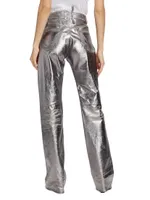 Slashed Metallic Leather Pants