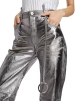 Slashed Metallic Leather Pants