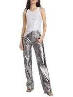 Slashed Metallic Leather Pants