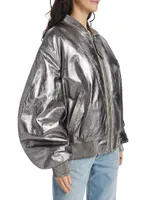 Padded Metallic Leather Bomber Jacket