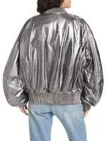 Padded Metallic Leather Bomber Jacket