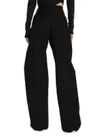 Pleated Twill Wide-Leg Trousers