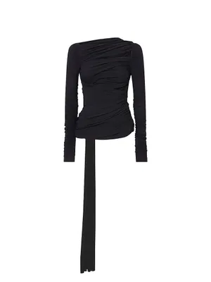 Draped Long-Sleeve Cut-Out Top