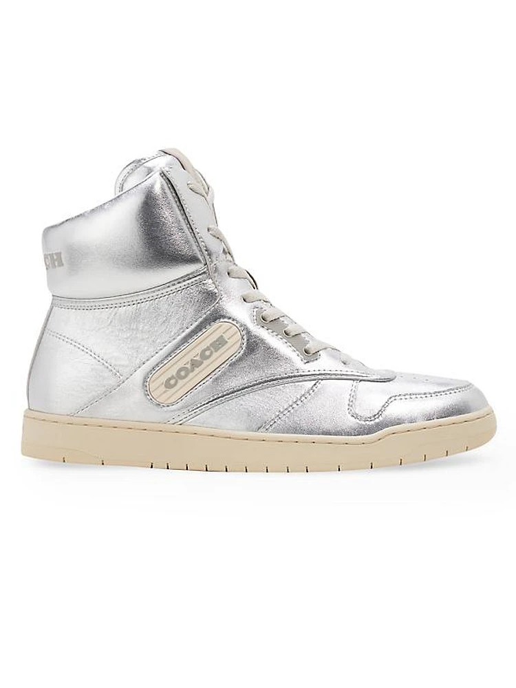 C202 Metallic Leather High-Top Sneakers