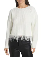 Feather-Trim Rib-Knit Sweater