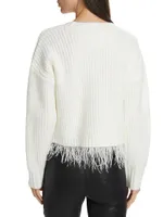 Feather-Trim Rib-Knit Sweater