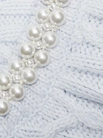 Faux Pearl Cable-Knit Short-Sleeve Sweater