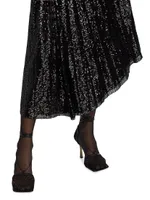 Tori Sequined Pleated Midi-Skirt