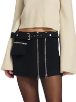 Christian Zip-Detail Wool-Blend Miniskirt