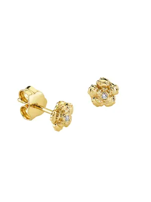 14K Yellow Gold & 0.005 TCW Diamond Begonia Stud Earring