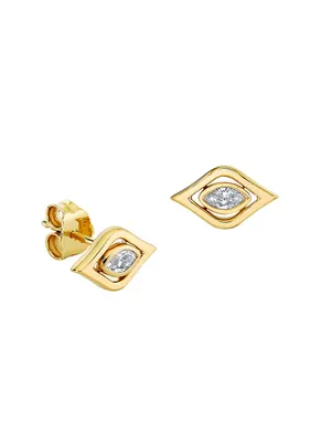 14K Yellow Gold & 0.10 TCW Evil Eye Diamond Stud Earring
