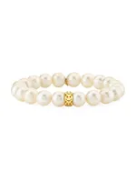 Pure 14K Yellow Gold & Freshwater Pearl Happy Face Stretch Bracelet