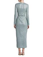 Sequined Long-Sleeve Midi Dress