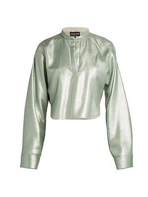 Metallic Split-Neck Blouse