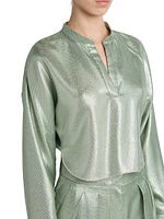 Metallic Split-Neck Blouse