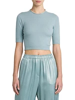 Beaded Crewneck Cashmere Crop Tee