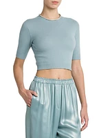 Beaded Crewneck Cashmere Crop Tee