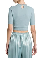 Beaded Crewneck Cashmere Crop Tee