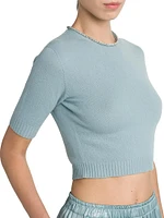 Beaded Crewneck Cashmere Crop Tee