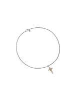 X Cross Necklace in Sterling Silver with 14K Yellow Gold and Diamonds, 31.7mm