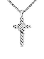 X Cross Necklace in Sterling Silver with 14K Yellow Gold and Diamonds, 31.7mm