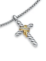 X Cross Necklace in Sterling Silver with 14K Yellow Gold and Diamonds, 31.7mm