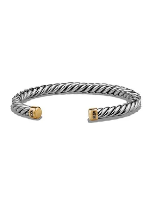 Cable Cuff Bracelet In Sterling Silver With 18K Yellow Gold