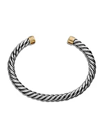 Cable Cuff Bracelet In Sterling Silver With 18K Yellow Gold