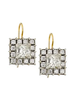 Two-Tone 18K Gold & 8 TCW Diamond Square Drop Earrings