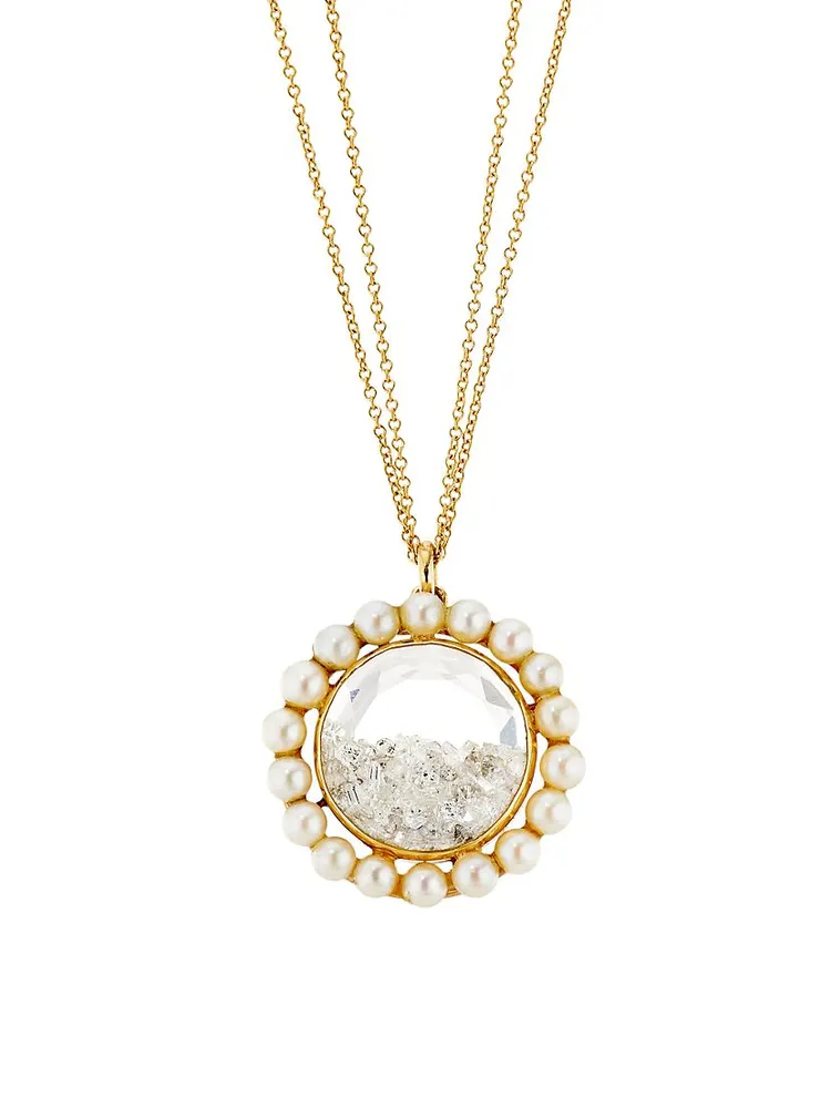 Shake© 18K Yellow Gold, 2.7 TCW Diamond & Natural Pearl Pendant Necklace