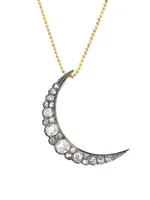 18K Yellow Gold & 4 TCW Diamond Crescent Moon Pendant Necklace