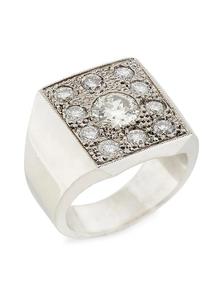 18K White Gold & 3 TCW Diamond Square Ring