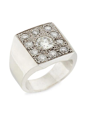 18K White Gold & 3 TCW Diamond Square Ring