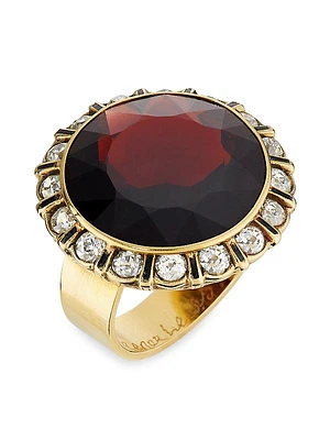 18K Yellow Gold, Garnet & 2 TCW Diamond Halo Ring