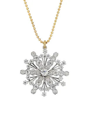 22K Yellow Gold, 18K White Gold & 6.5 TCW Diamond Mandala Pendant Necklace
