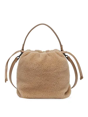 Fleecy Virgin Wool And Cashmere Bucket Bag With Monili