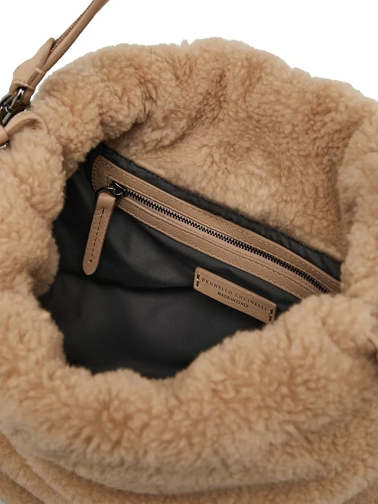 Fleecy Virgin Wool And Cashmere Bucket Bag With Monili