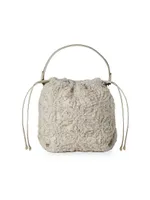 Dazzling Flowers Embroidery Bucket Bag With Shiny Handle